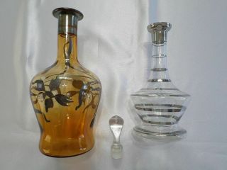 2 Vintage Art Deco Bohemian Czech Glass Decanter