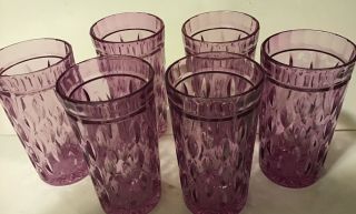 Vintage Set Of 6 Purple Cut Glass Drinking Juice Bar Glasses Set Heavy 5” Tall