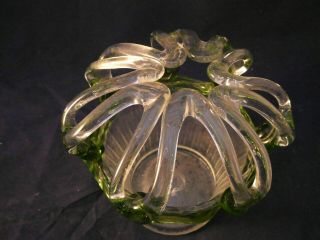 Czech Hand Blown Art Glass Vase Green With Clear Frog On Top