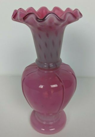 Fenton Coin Dot Optic Cranberry Opalescent Vase Ruffle Top 6 "