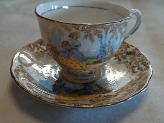 Colclough China England Gold Floral Rose Lady In The Garden Cup & Saucer Set