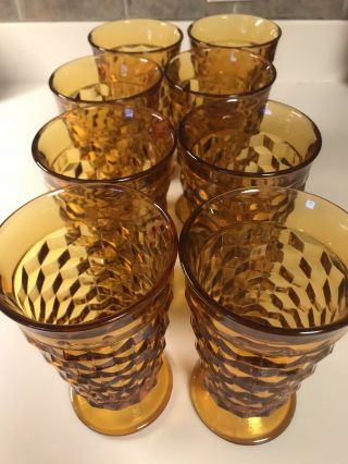 Set Of 8 Vintage Amber Indiana Glass Whitehall Cubist Pedestal Glasses