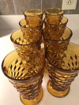 Set Of 8 Vintage Amber Indiana Glass Whitehall Cubist Pedestal Glasses 2