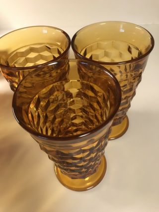 Set Of 8 Vintage Amber Indiana Glass Whitehall Cubist Pedestal Glasses 3