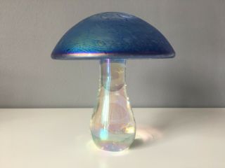 Vintage Heron Art Glass Mushroom Toadstool With Blue Lustre Finish - 14.  5cm Tall