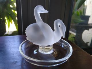 Lalique 2 Swans Trinket Dish Or Pin Tray