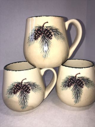 3 Home And Garden Party Northwoods Pinecone Cup/mug Stoneware 14oz