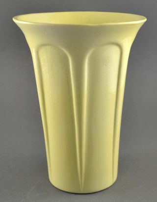 Vintage Tall Yellow Pottery Art Deco Arch Style Flared Vase 114