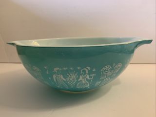Vintage Pyrex Turquoise Amish Butterprint 4 Qt.  Cinderella Bowl