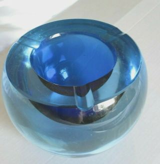 Vintage Murano Glass Blue Sommerso Orb Bowl Ashtray