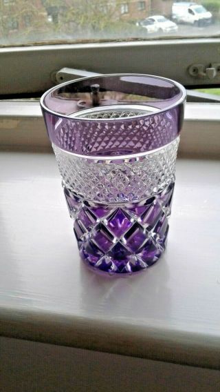 Bohemian Purple Cut To Clear Crystal Whisky Glass Diamond Pattern Vgc