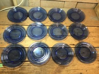 Set Of 12 Vintage Cobalt Blue Glass 6” Plates Moderntone Depression