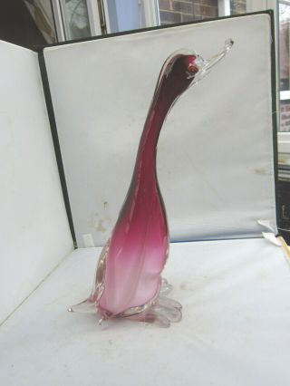 Large Vintage Murano Glass Pink & White Duck
