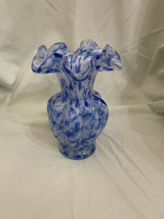 Vintage Blue And White “fenton Like” Vase
