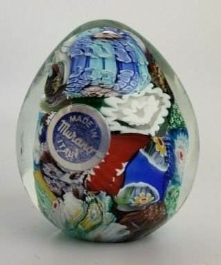 Murano Italy Scrambled Millefiori Art Glass Paperweight Labeled But Not Signed
