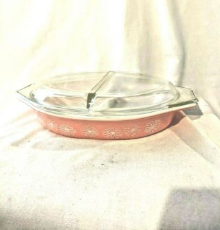 Vintage Pyrex Pink/white Daisys 1.  5 Quart Divied Cassrole Dish /lid 945 C37 Usa