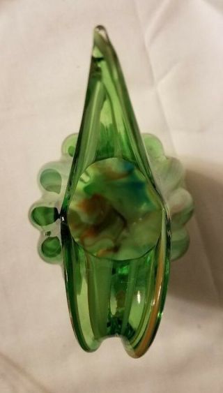 Vintage Fratelli Toso Fluted Art Glass Green Vase Pitcher 3