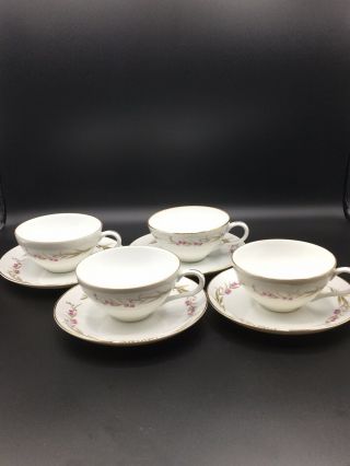 Set Of 4 Prestige By Fine China Of Japan Tea Cups And Saucers Flowers