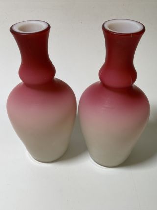 Vintage Pink Cranberry Cased Satin Glass Vases