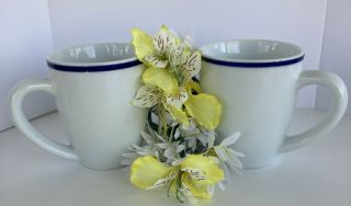 2 Oneida Maitre De Porcelain Cup Mugs With Blue Stripe Large 4 - 1/2 " Tall