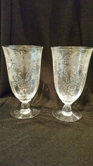 S/2 Vintage Fostoria Meadow Rose Clear Crystal Iced - Tea Glasses 5 7/8 " H