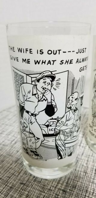 8 VINTAGE ADULT FUNNY RISQUE COMIC DRINKING GLASSES TUMBLERS CONTINENTAL CAN CO 2