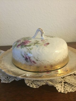 Golden Era Germany China Floral Butter Or Cheese Dish With Lid