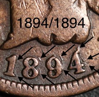 1894/1894 Indian Head Cent - Fully Repunched Date - Red Book Top 10 Variety