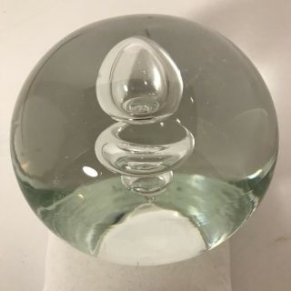 Large Studio Art Glass Hand Blown Paperweight - Clear Bubble Swirl - 4” Diameter