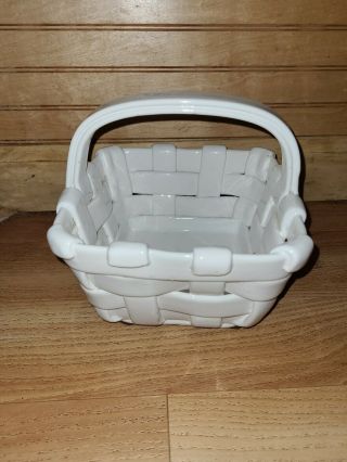 Floerntia White Glazed Ceramic Woven Square Basket Handmade In Italy