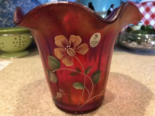 Fenton 100th Anniversary Founders Ruby Red Flip Vase,  Signed