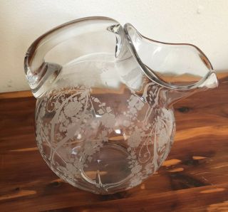 Vtg Cambridge Glass Ball Pitcher Etched Flowers Diane Pattern Clear 1930’s - 50’s