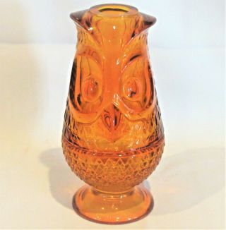 Vintage Amberina Orange Viking Glass Owl Fairy Lamp - 7 "