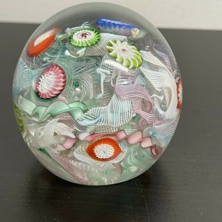 Vintage Murano Art Glass Paperweight Millefiori And Twisted Ribbon 3 "