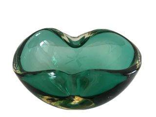 Vintage Murano Green Art Glass Mid Century Modern Kidney Shaped Ashtray