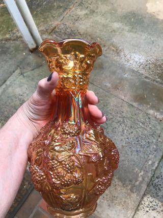 Marigold,  Carnival Glass,  Loganberry,  Vase,  10 " Tall.  Early 1970 