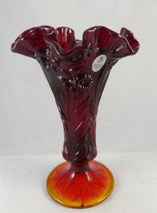 Fenton 7653 Ru Ruby Amberina Daffodil Double Crimp Vase
