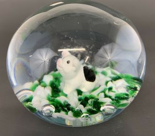 Gibson Art Glass Sulphide Paperweight With Black /white Pig Figurine Inside
