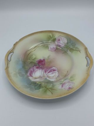 Rs Prussia 2 Handled Plate Flowers And Gold Trim 10”