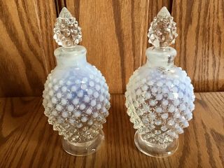 2 - Vintage Fenton Art Glass French Opalescent Hobnail Vanity Perfume Bottles