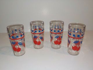 Set Of 4 Vintage Anchor Hocking Jelly Jar Glass Tumblers Cherries