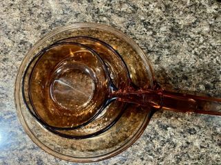 Vintage Corning Visionware Amber Glass Skillet Saucepans Made In France.