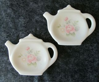 2 Pfaltzgraff Tea Rose Tea Bag Holders/spoon Rests Teapot Shape Retired