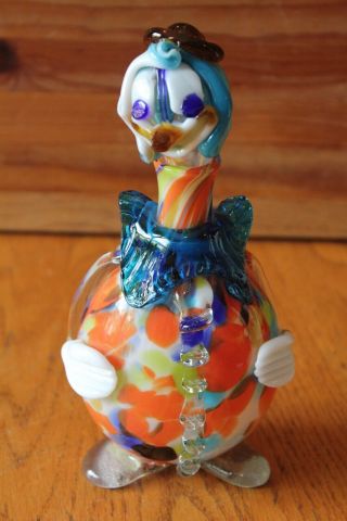 Clown Decanter Bottle Vintage Mid Century Murano Art Glass Colorful Stopper Head