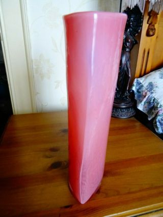 Large vintage retro pink glass vase 12 