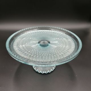 Vintage Jeanette Glass Ice Blue Pedestal Cake Stand Diamond & Candle Wick