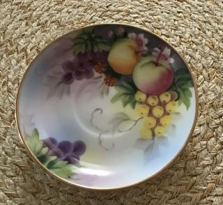 Kyokuto China PEDESTAL CUP/SAUCER Hand Painted FRUIT w/GOLD Occupied Japan 2