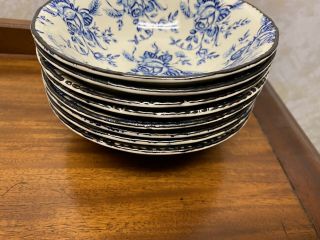 Wood And Sons Colonial Rose Chinz Soup/cereal Bowls Blue & White England Roses