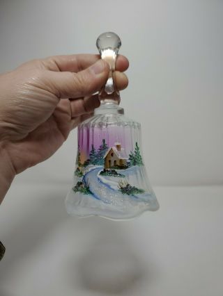 " Church In Snowy Woods " French Opalescent Bell By Fenton