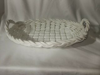 White Ceramic Woven Pottery Basket Handmade In Italy